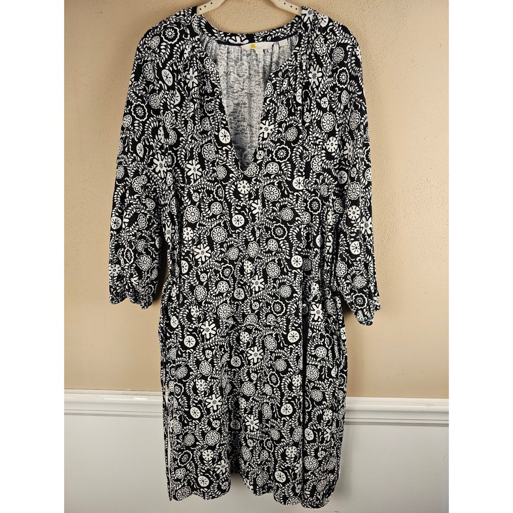 Boden Womens Black White Notch Neck Jersey Print‎ Mini Dress 16 18
